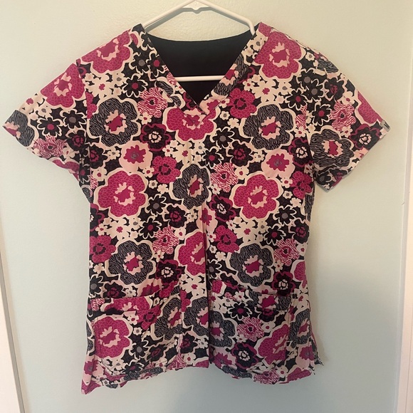 Tops - Floral Pink and Black Women's Scrub Top
